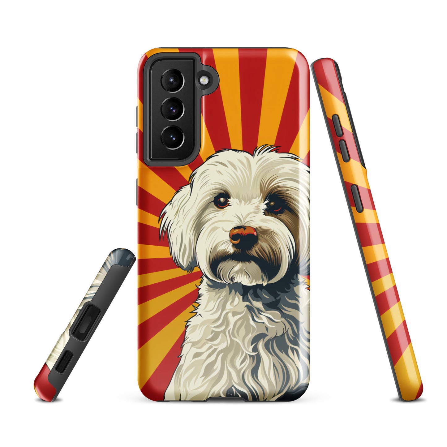 Coton De Tulear dog Pop Art with Yellow and Red rays in the background