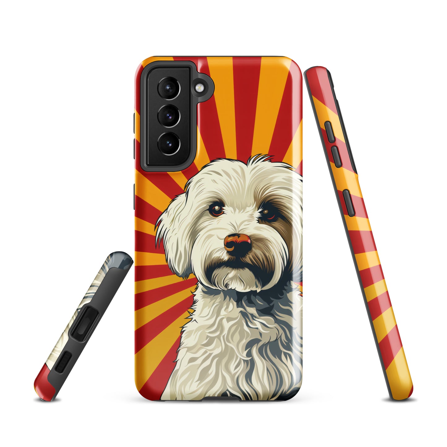 Coton De Tulear dog Pop Art with Yellow and Red rays in the background