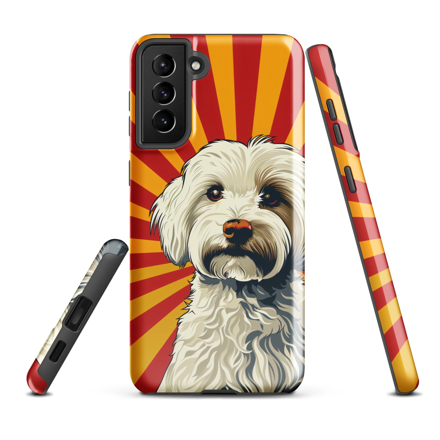 Coton De Tulear dog Pop Art with Yellow and Red rays in the background