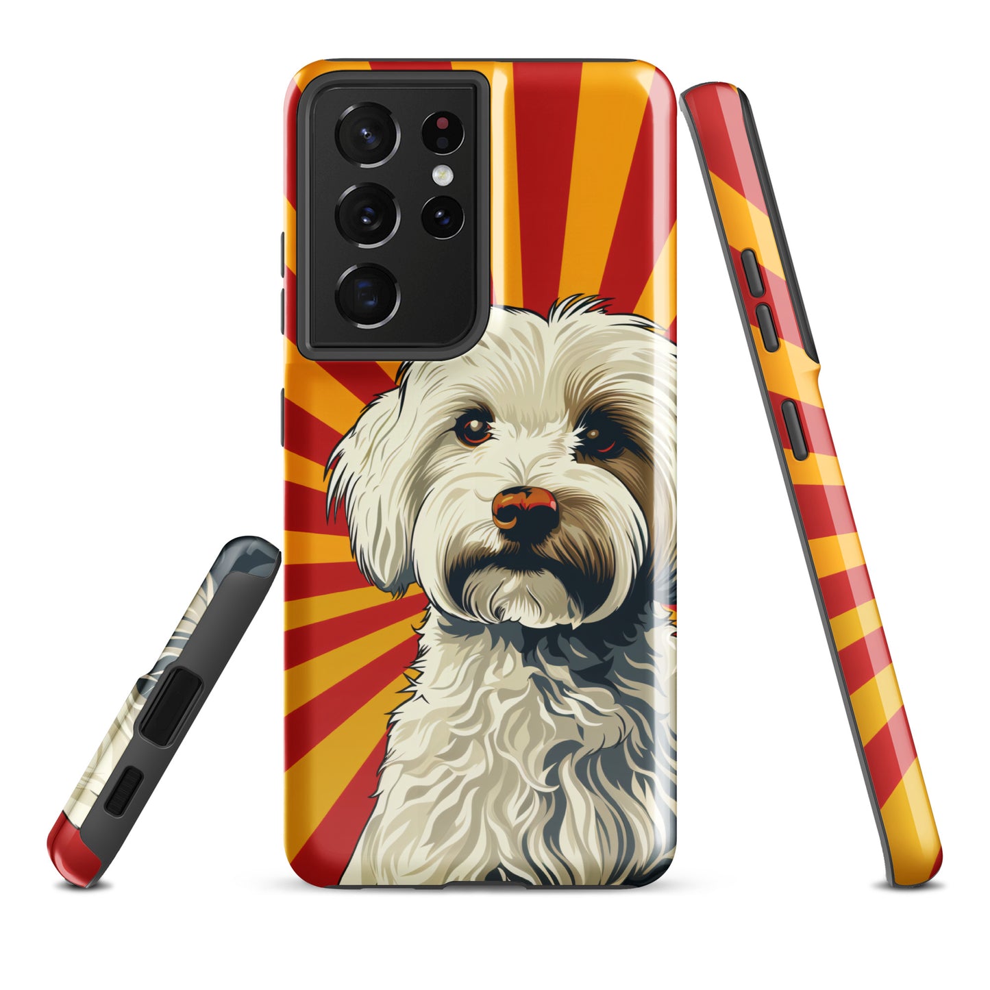 Coton De Tulear dog Pop Art with Yellow and Red rays in the background