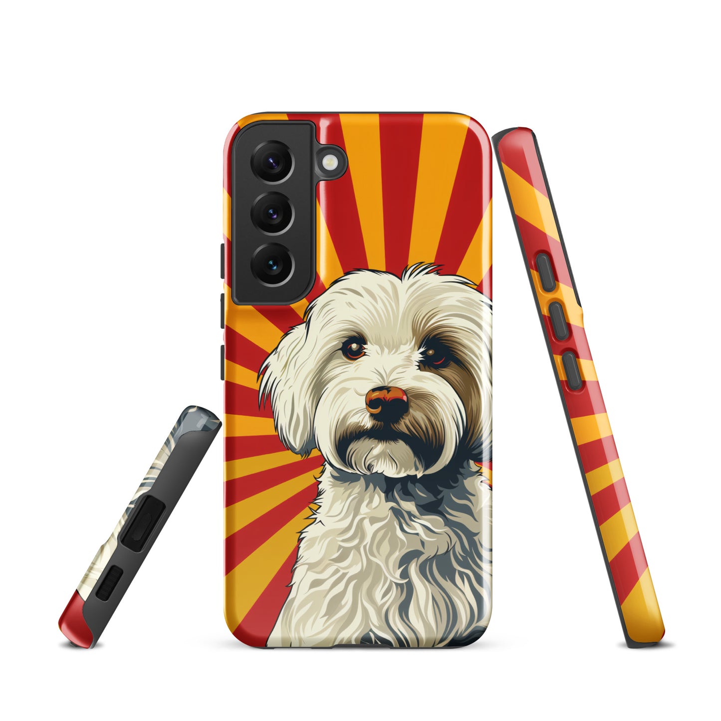 Coton De Tulear dog Pop Art with Yellow and Red rays in the background