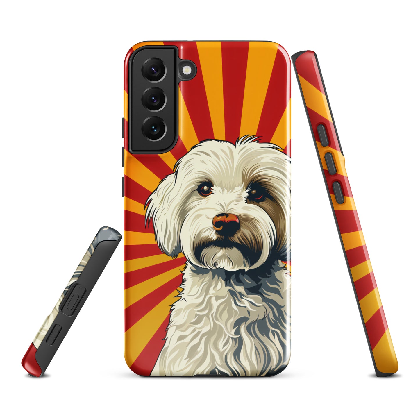 Coton De Tulear dog Pop Art with Yellow and Red rays in the background