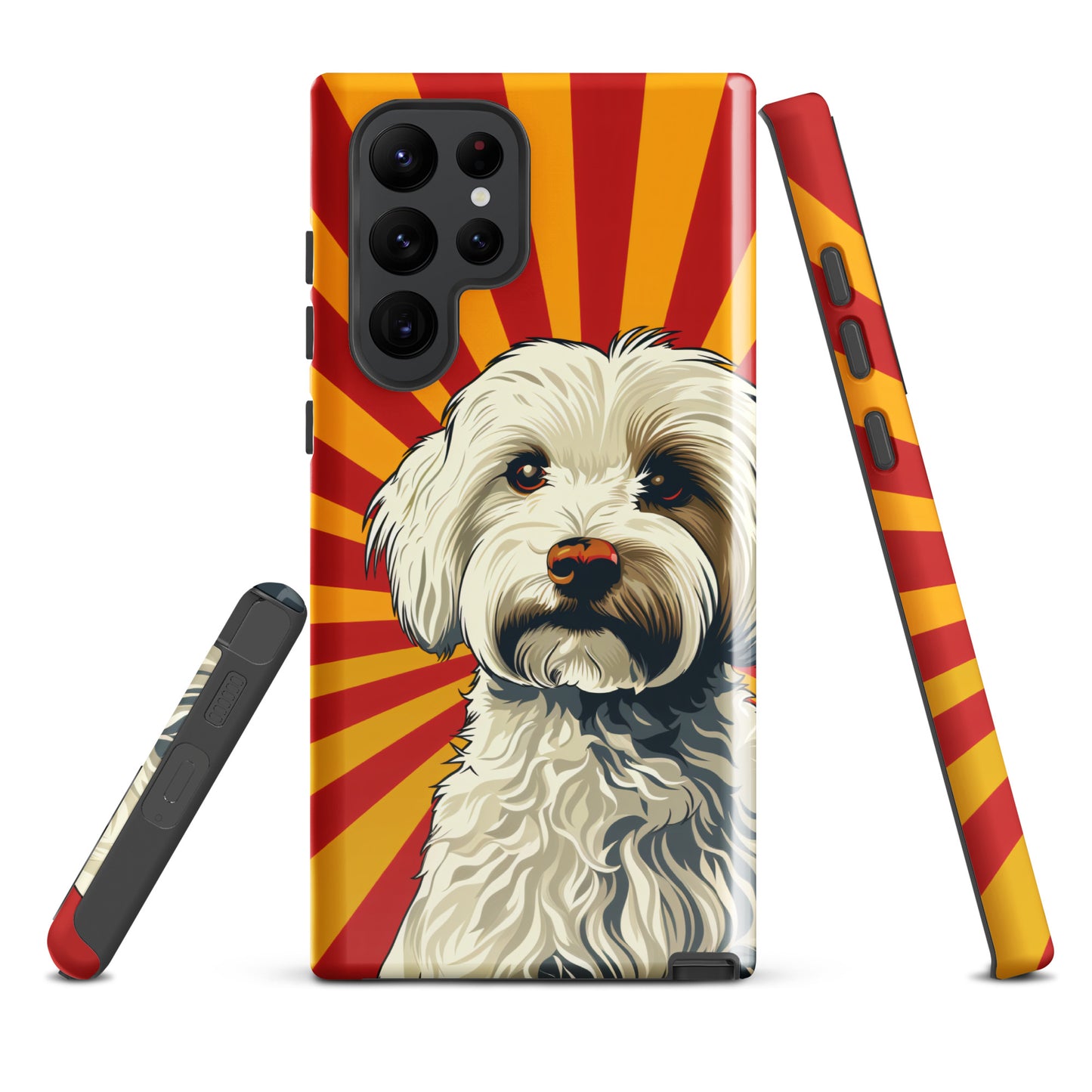 Coton De Tulear dog Pop Art with Yellow and Red rays in the background