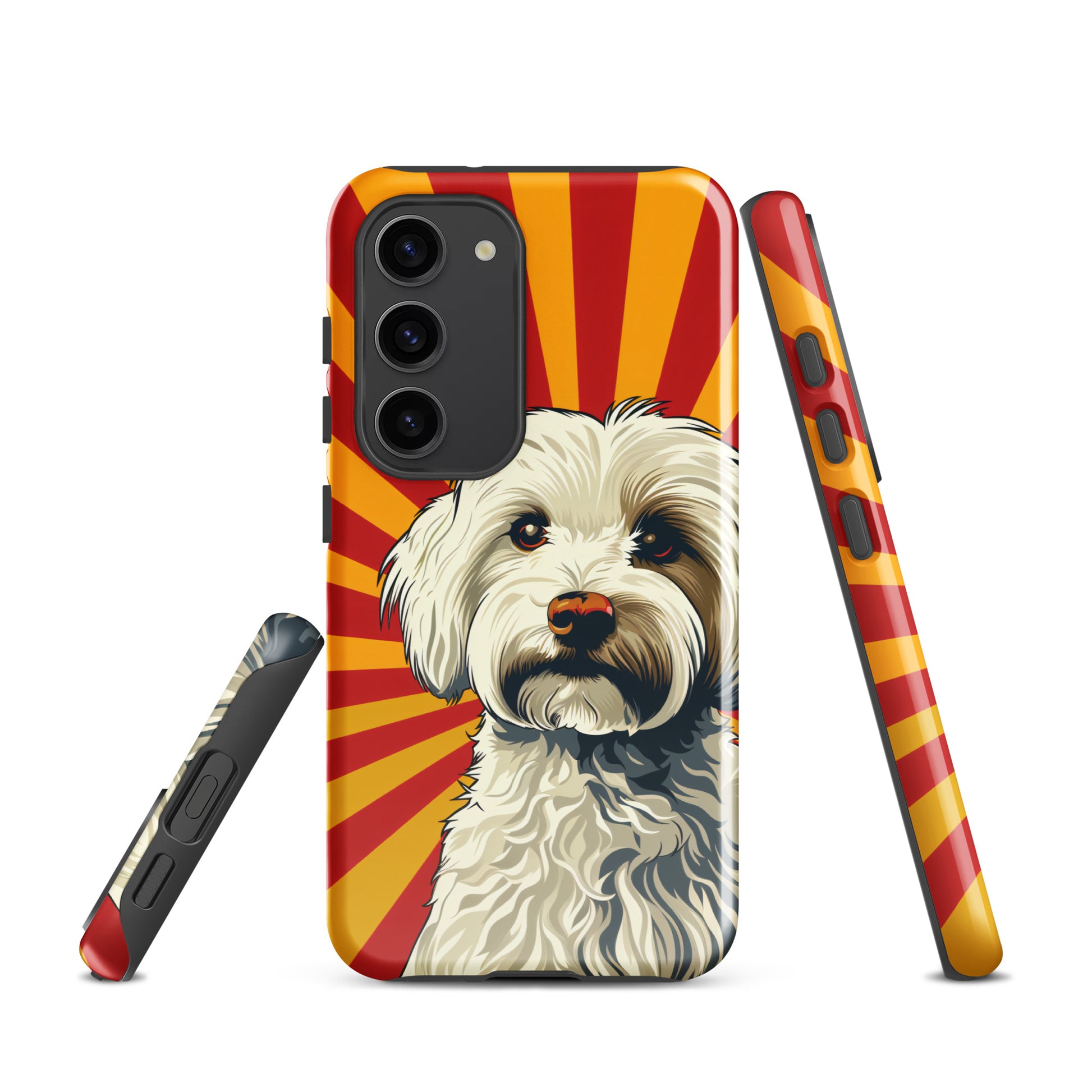 Coton De Tulear dog Pop Art with Yellow and Red rays in the background