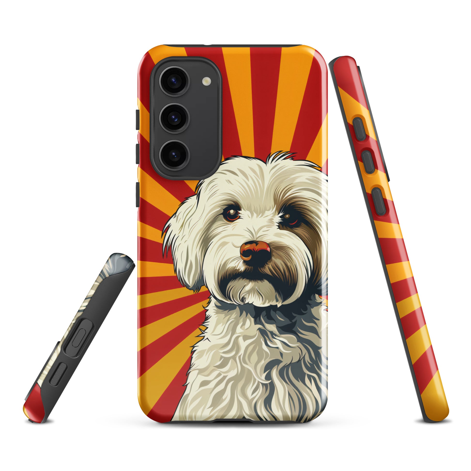 Coton De Tulear dog Pop Art with Yellow and Red rays in the background