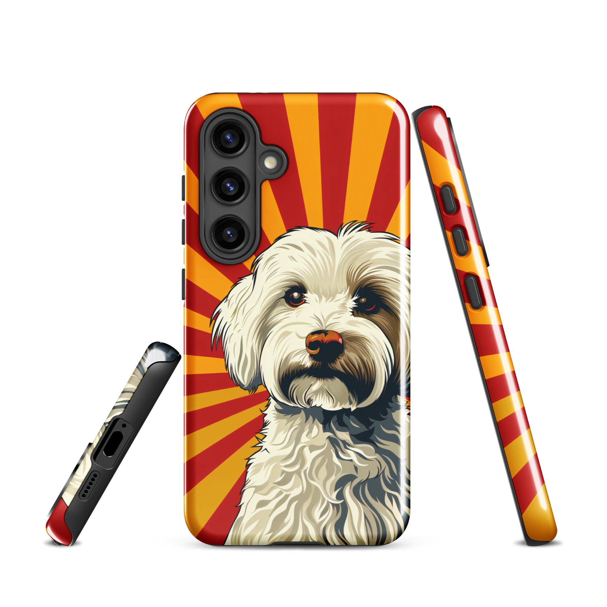 Coton De Tulear dog Pop Art with Yellow and Red rays in the background