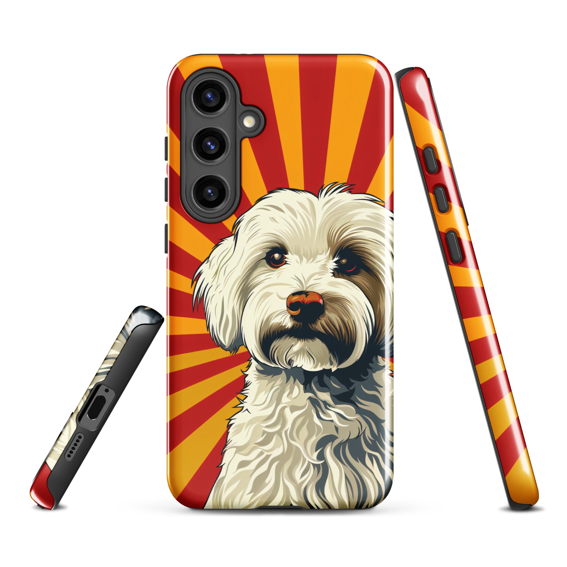 Coton De Tulear dog Pop Art with Yellow and Red rays in the background