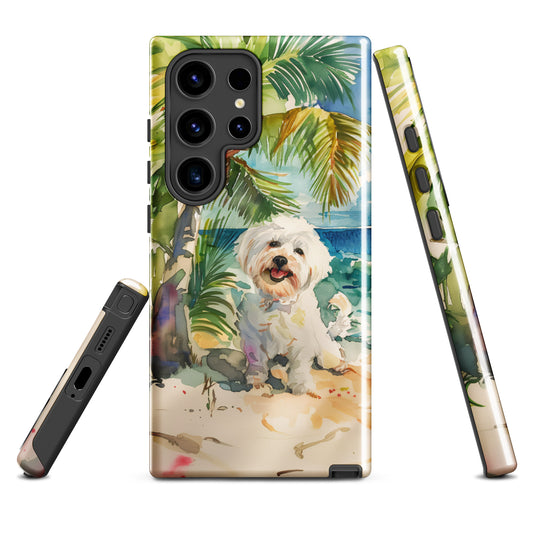 Seaside Serenity: Coton de Tulear Beach Day Tough Samsung Galaxy Phone Case