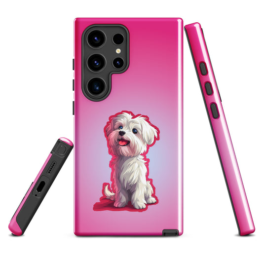 A Coton De Tulear dog Anime character standing and smiling on pink phone case