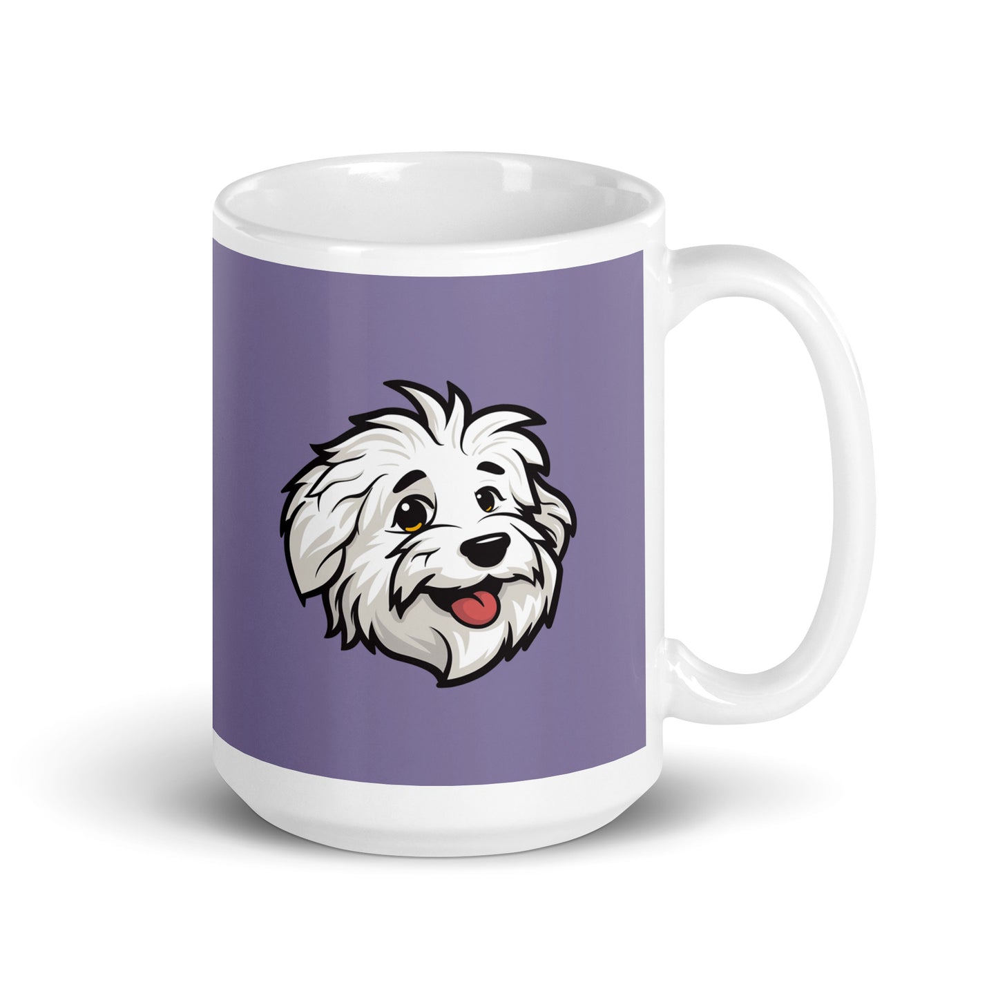 Coton de Tulear Dog Breed Coffee Mug, illustration of Sebastian, the Coton de Tulears with Lavender Background