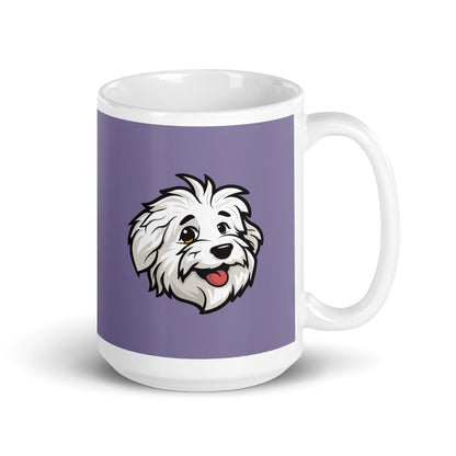 Coton de Tulear Dog Breed Coffee Mug, illustration of Sebastian, the Coton de Tulears with Lavender Background